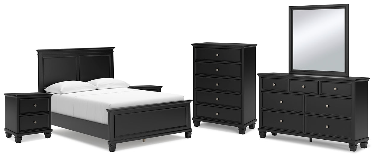 Lanolee Full Panel Bed with Mirrored Dresser, Chest and 2 Nightstands