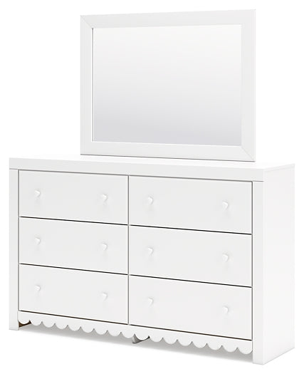 Mollviney Twin Panel Headboard with Mirrored Dresser, Chest and Nightstand